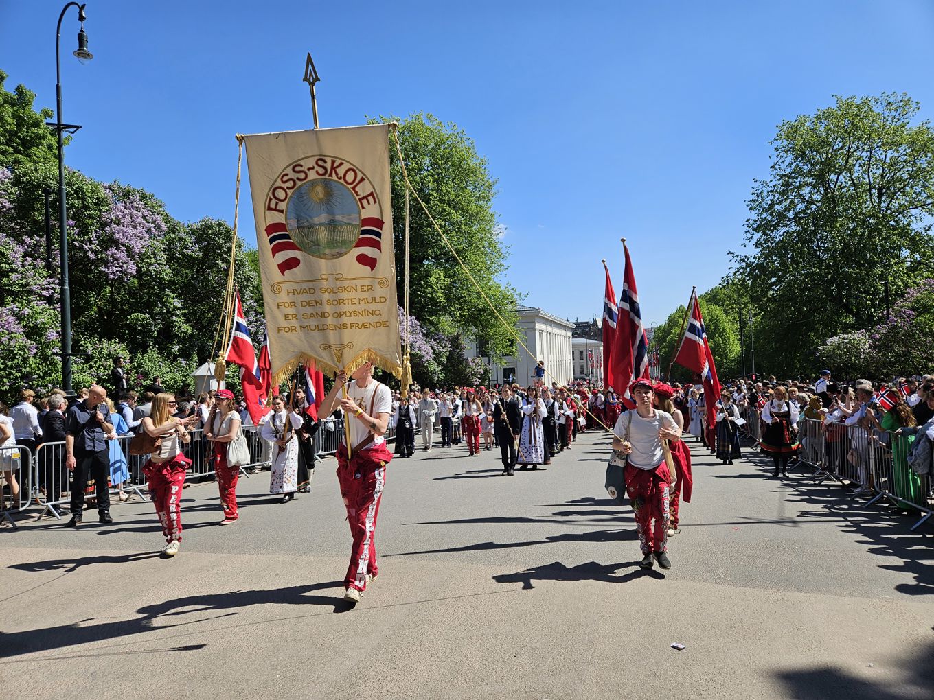 En gruppe mennesker som marsjerer med flagg
