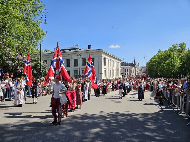 En gruppe mennesker som holder flagg